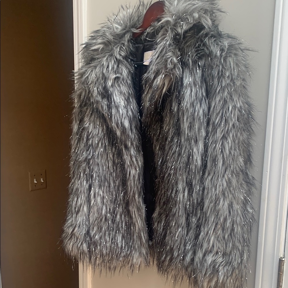 Michael Kors Faux Fur Jacket Silver shimmer and Black